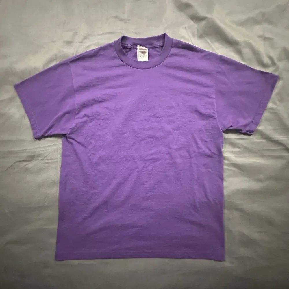 Vintage Y2K Blank T-Shirt Purple Fruit of the Loom Mens Large Relaxed Tee